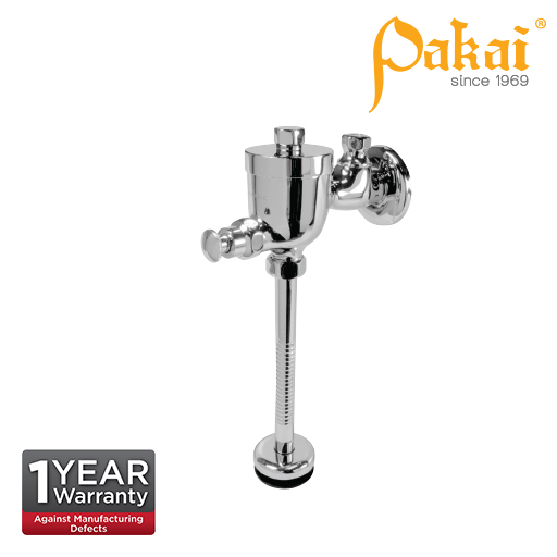 Pakai Exposed Manual Push Button Chrome Plated Urinal Flush Valve With Straight Down Pipe And Brass 